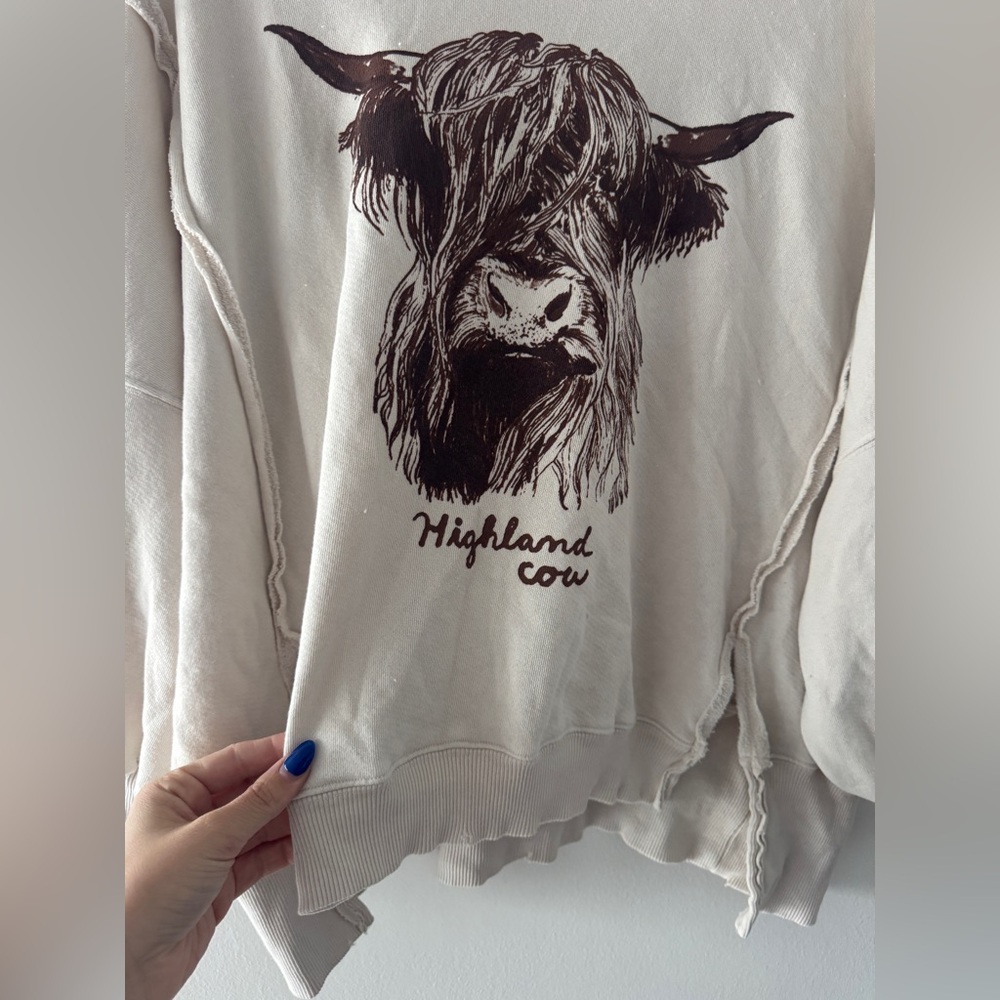 FREE PEOPLE Camden Sweater in Highland Cow XS - Picture 5 of 6